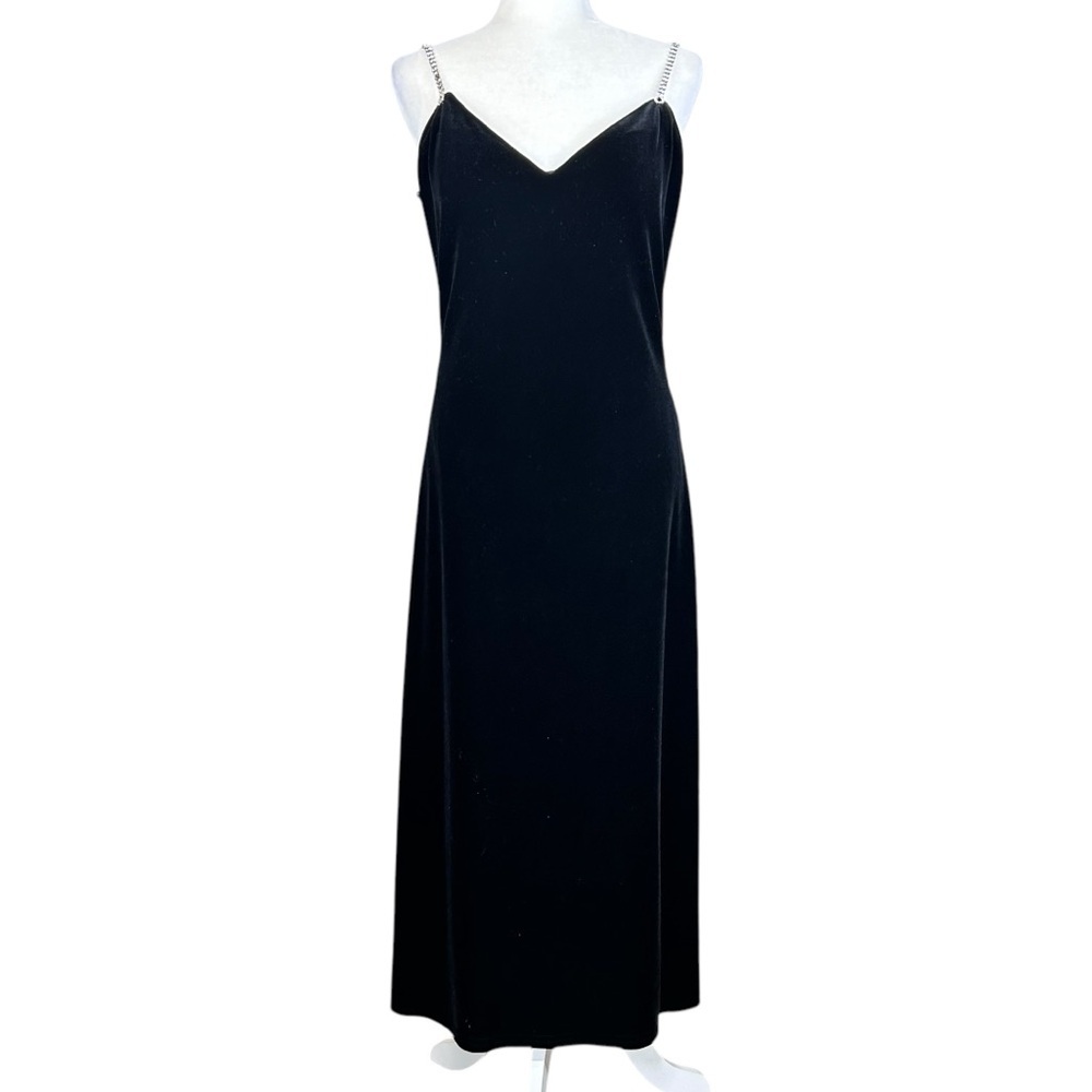 Y2K JUMP Black Velvet Dress 11/12 Rhinestone Straps Flaw Whimsagoth Dark Fairy